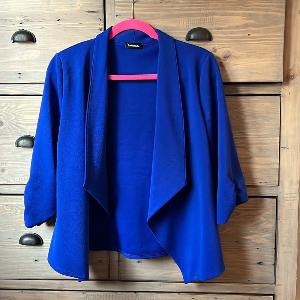 EUC Fashionolic open front blazer style top sz L